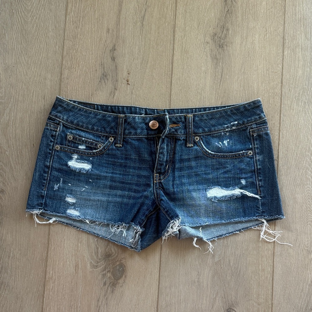 American Eagle Outfitters Dark Blue Distressed Jean Shorts